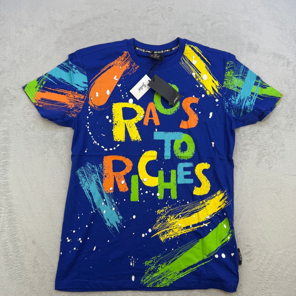 Switch Remarkable T Shirt Mens Large Blue Rags To Riches Paint Splatter